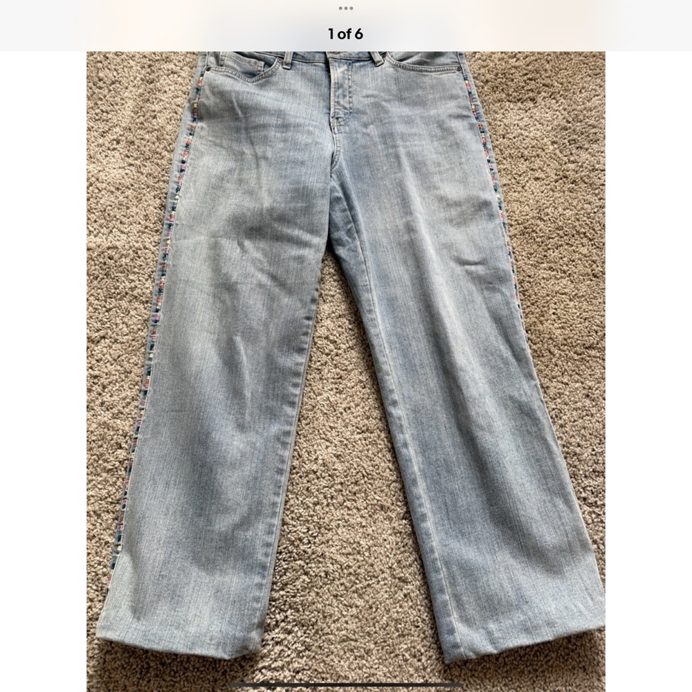 Women’s NYDJ Jenna Embroidered Straight Ankle Jeans Size 10 Excellent Condition